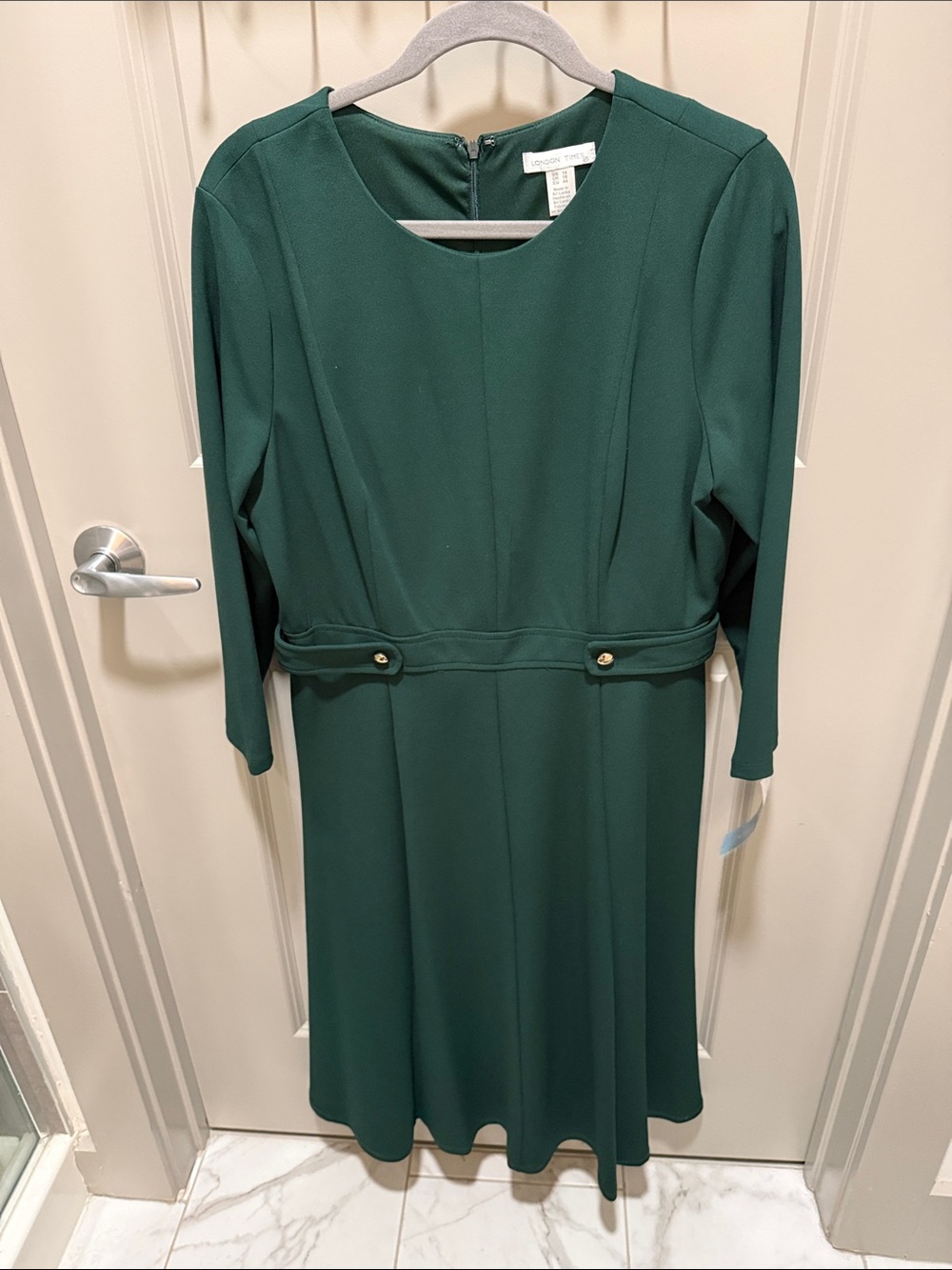 London Times Deep Green Long-Sleeve Midi Dress